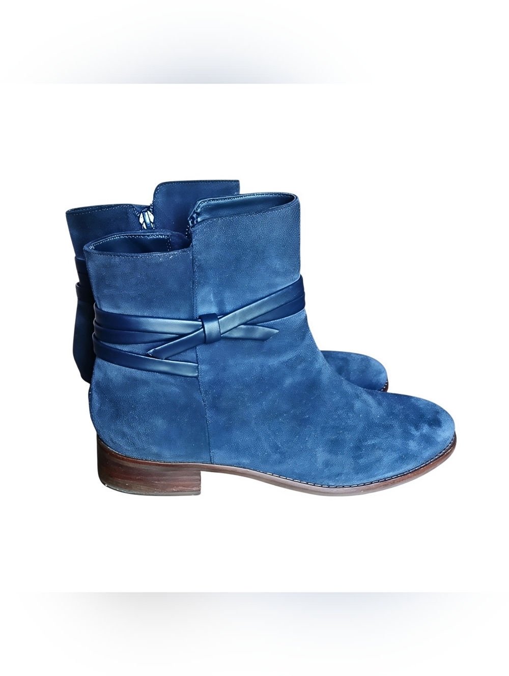 EUC Women's Talbots Tish Wrap Tie Suede Ankle Boots in Navy Blue - Picture 4 of 6